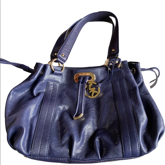 Michael Kors Navy Leather Cinch Top Shoulder Satchel - Picture 1 of 6